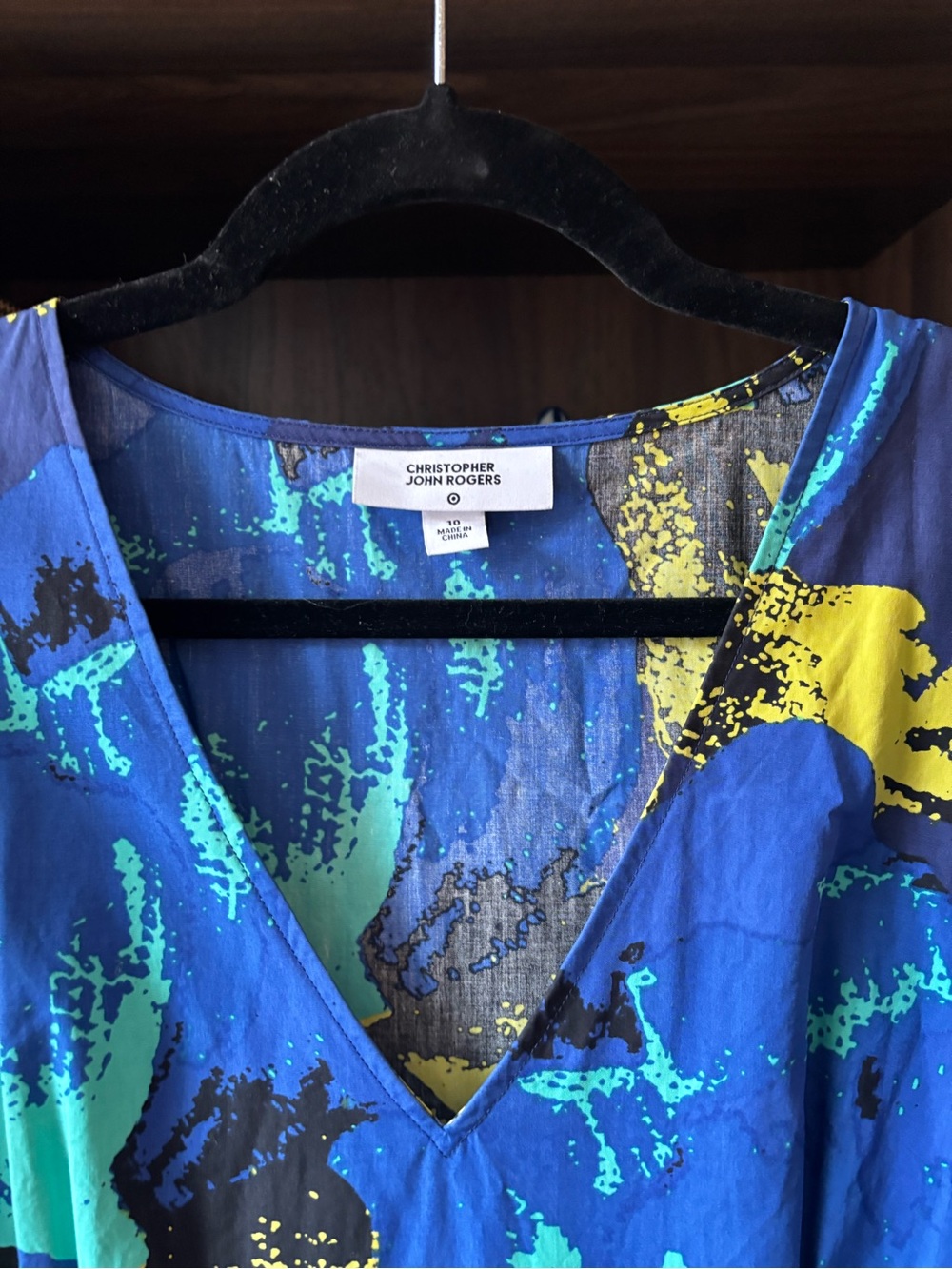 Christopher John Rogers Blue Maxi Dress with Yellow & Teal Print - Picture 3 of 8